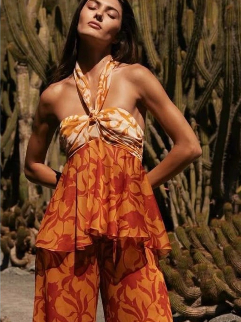 Misa Los Angeles Aylin Top Orange Floral Halter Set